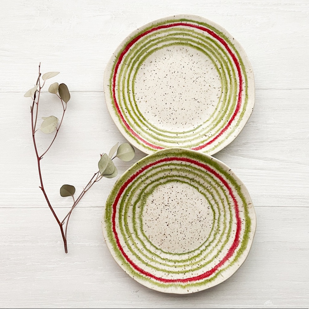 CRATE & BARREL Lina Stripe 8.5” Handcrafted Handpainted Salad Plates (Set of 2)